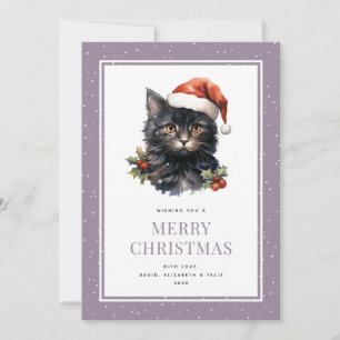Cartão de Natal de Gato Preto - Roxo Púrpura e Mer