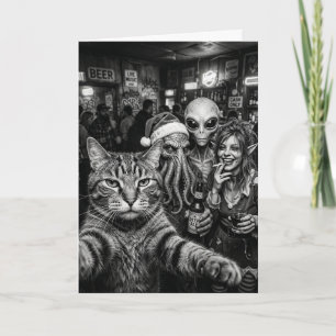 Cartão de Natal de Gato Selfie com Pé Grande e Ali