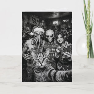 Cartão de Natal de Gato Selfie Pé Grande Alien