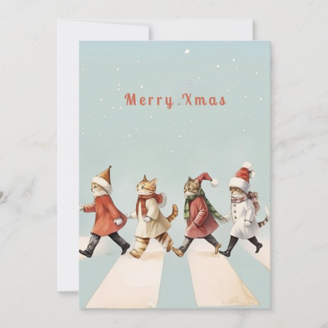 Cartão de Natal de Gato Vintage (Frente)