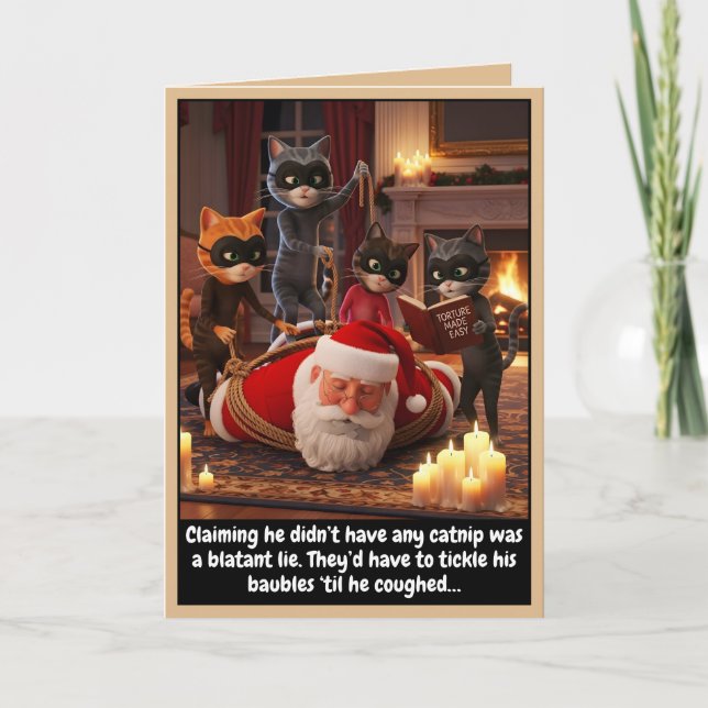 Cartão de Natal de gatos engraçados (Frente)