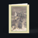 Cartão de Natal de Gelukkig Kerstfeest do Dutch do<br><div class="desc">Cartão holandês retro/do vintage Natal.  Anjo bonito do Victorian que acompanha uma rapariga com uma árvore de Natal!  Gelukkig Kerstfeest!  Feliz Natal!</div>