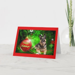 Cartão de Natal de german shepherd Vermelho Verde