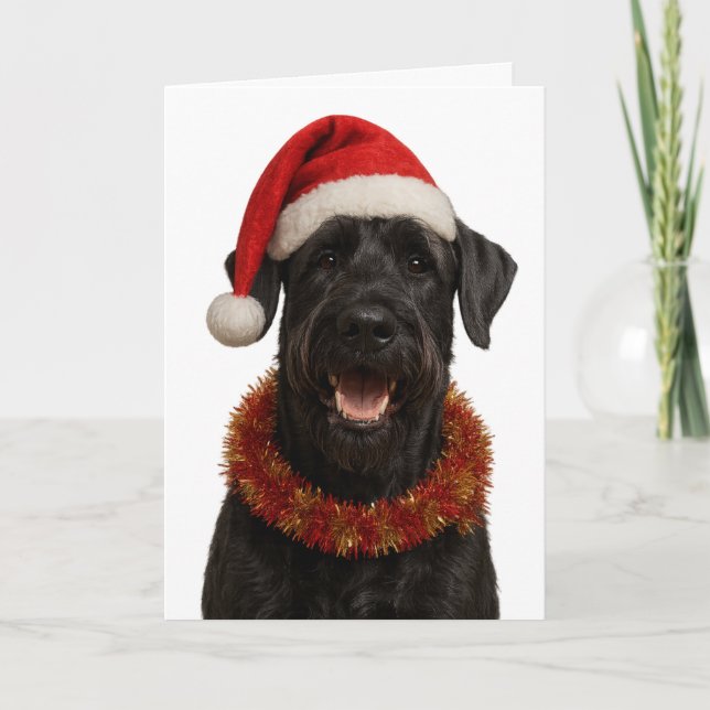 Cartão de Natal de Giant Schnauzer com chapéu de P (Frente)