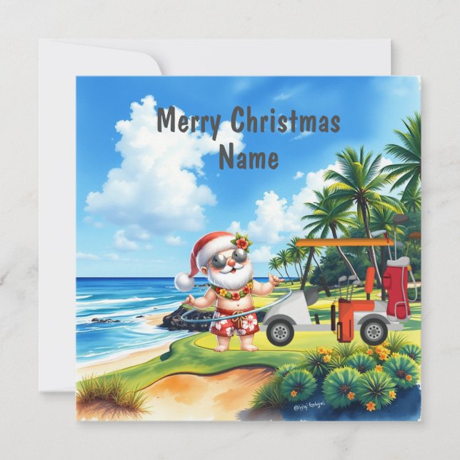 Cartão de Natal de Golfe com carrinho de Golf e go (Frente)