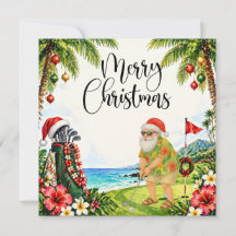 Cartão de Natal de golfe com Papai Noel do Havaí