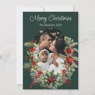 Cartão de Natal de Holly Tree Green Arch