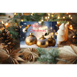 Cartão de Natal de Hummingbird<br><div class="desc">Pássaro Hummingbird Natal Pano azul com neve e ornamentos dourados. Criado usando fotos de beija-flor tiradas pelas criações de Audrey</div>