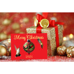 Cartão de Natal de Hummingbird<br><div class="desc">Cartão de Natal de Hummingbird com Hummingbird Throated. Criado com a foto tirada por Audrey Wenzler da Audrey's Creations e AI criou Ornament. Se você ama beija-flores,  tenho certeza que vai adorar este cartão de Natal. É uma espécie de.</div>