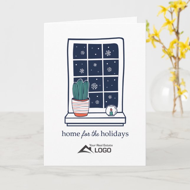 Cartão de Natal de Imóveis Festa em Casa (Flor Amarela)
