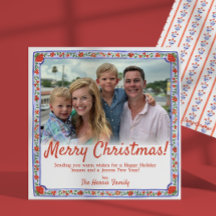 Cartão de Natal de Impressão de Bloco Floral de Aq