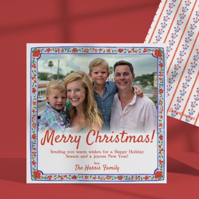 Cartão de Natal de Impressão de Bloco Floral de Aq (Criador carregado)