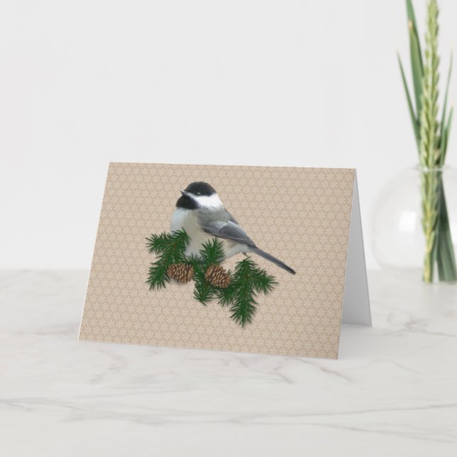 Cartão de Natal de Impressão Grande Chickadee (Frente)