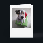 Cartão de Natal de Jack Russell Terrier do papai<br><div class="desc">Envie seus desejos do Natal com a ajuda do ajudante pequeno bonito do papai noel! Este cartão de JRT é certo trazer sorrisos.</div>