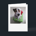 Cartão de Natal de Jack Russell Terrier do papai<br><div class="desc">Envie seus desejos do Natal com a ajuda do ajudante pequeno bonito do papai noel! Este cartão de JRT é certo trazer sorrisos.</div>