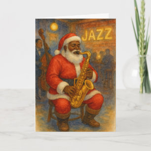 Cartão de Natal de Jazz com Santa Claus Preto e Sa