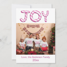 Cartão de Natal de Joy Pink Candy Cane de Férias