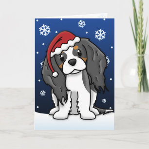 Cartão de Natal de Kawaii Tricolor Cavalier Spanie