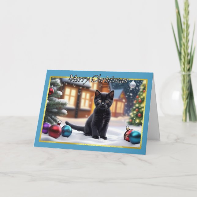 Cartão de Natal de Kitten Preto fofinho (Frente)
