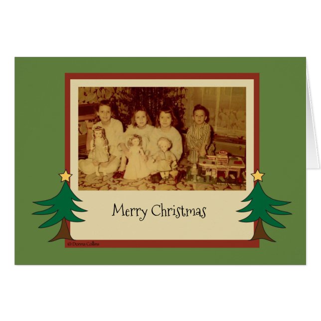 Cartão de Natal de Moda Antiga com Crianças (Frente Horizontal)