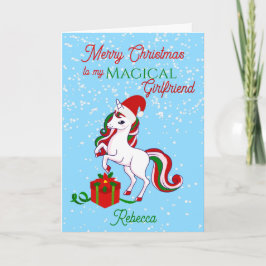 Cartão de Natal de Namorada mágico Unicorn