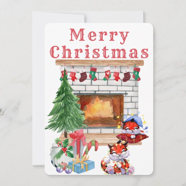 Cartão de Natal de Natal de Férias com Aquarelas (Frente)