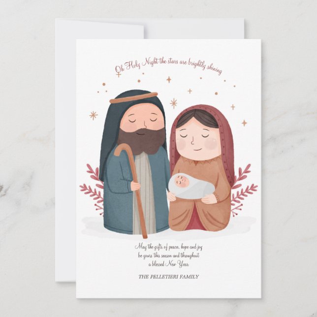 Cartão de Natal de Natividade de Aquarela (Frente)