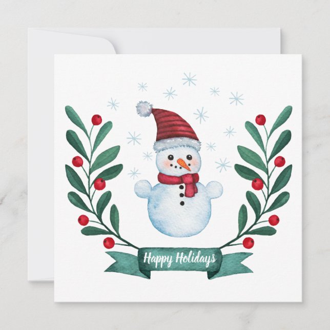 Cartão de Natal De Neve Com Aquarela Personalizada (Frente)
