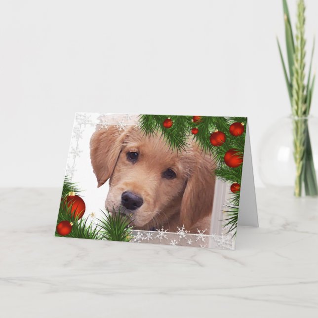 Cartão de Natal De Ouro Para Retriever - Cachorro  (Frente)