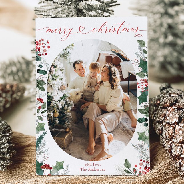 Cartão de Natal de Oval Verde Mínimo (Criador carregado)