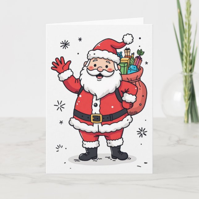 Cartão de Natal de Papai Noel Alegre – Em Branco P (Frente)