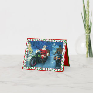 Cartão de Natal de Papai Noel pilotando uma motoci