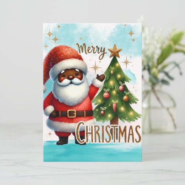 Cartão de Natal de Papais noeis Afro-Americanos (Em pé/Frente)