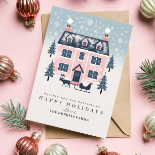 Cartão de Natal de Pastel Rosa Rosa Bonito