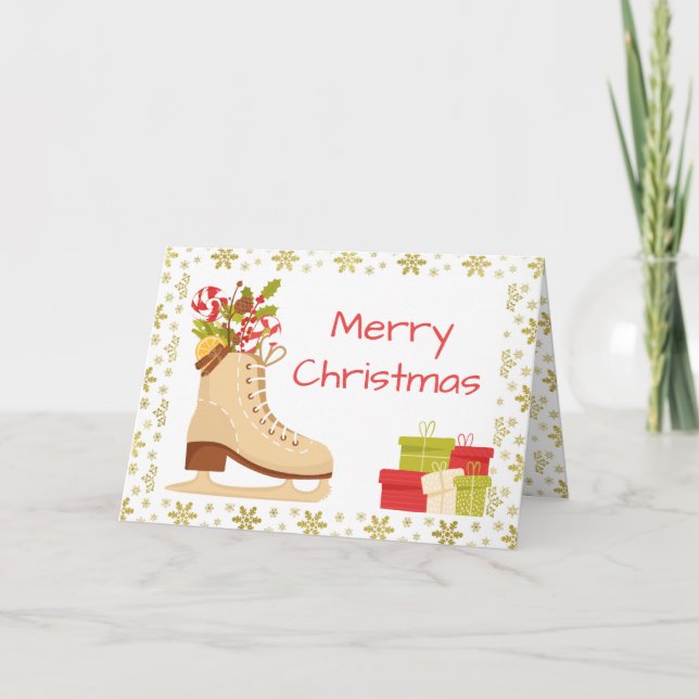 Cartão de Natal de patinação no gelo - skates trad (Frente)