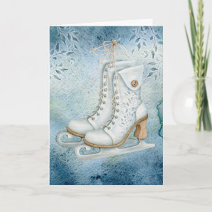 Cartão de Natal de Patins de Gelo Vintage