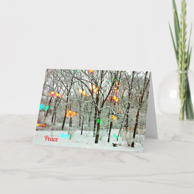 Cartão de Natal de Paz com Luzes de Natal (Frente)