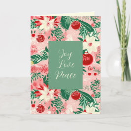 Cartão de Natal de Paz de Joia Floral Verde Rosa