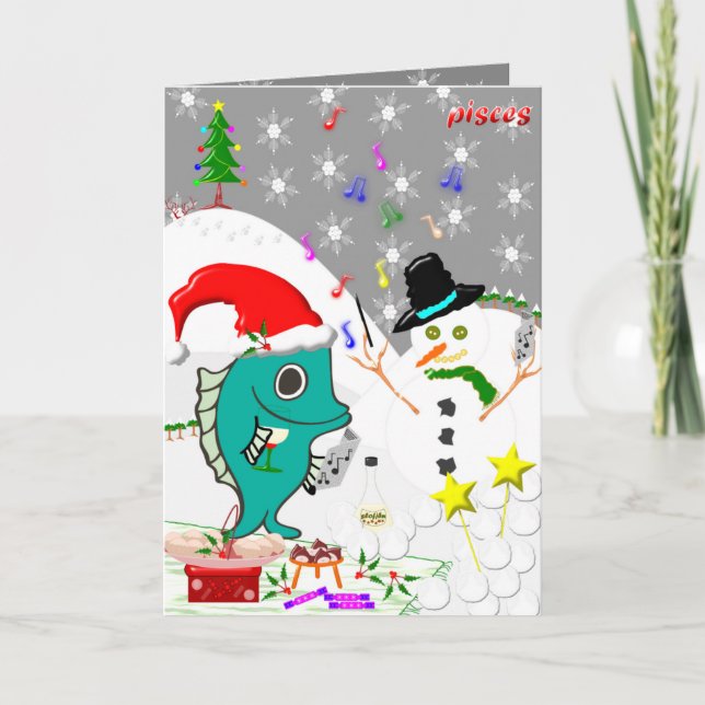 Cartão de Natal de peixes. (Frente)