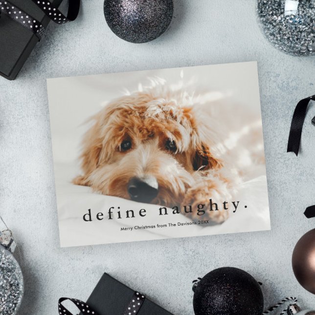 Cartão de Natal de Pet Divertido e com Orçamento D (Funny Naughty Pet Photo Christmas Holiday Card.)