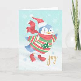 Cartão de Natal De Pinguim Com Pinguim De Ice Azul