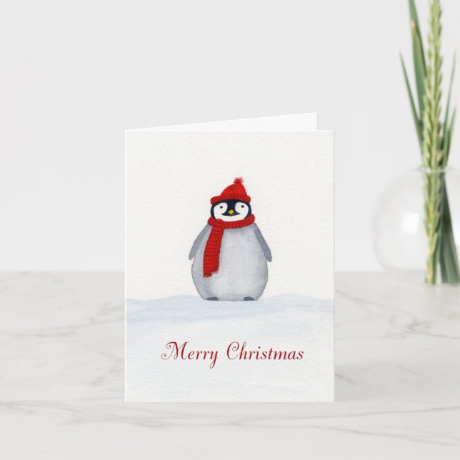 Cartão de Natal de Pinguim em aquarela (Frente)