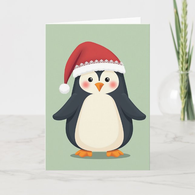 Cartão de Natal de Pinguim Fofo (Frente)