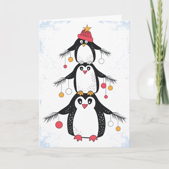 Cartão de Natal de Pinguins Engraçado (Frente)