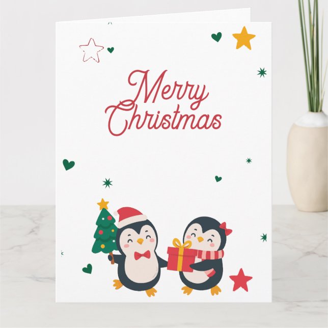 Cartão de Natal de Pinguins Fofos (Frente)
