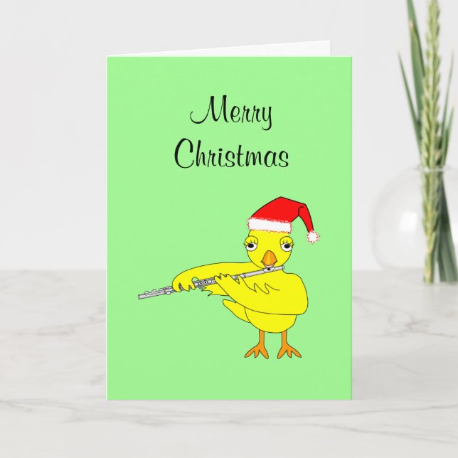 Cartão de Natal de Pintinho de Flute para Bonés pa (Frente)