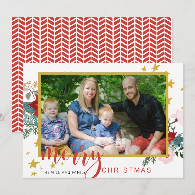 Cartão de Natal de Poinsettia para Caligrafia (Frente/Verso)