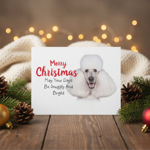 Cartão de Natal de Poodle Padrão Branco