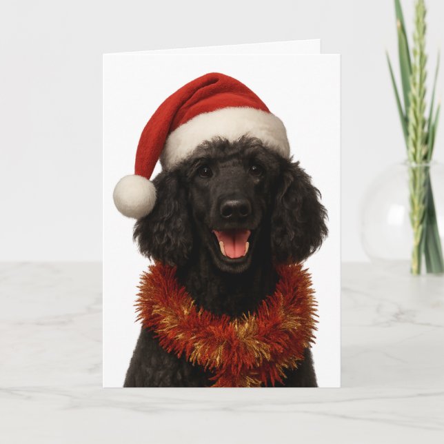 Cartão de Natal de Poodle preto fofo (Frente)
