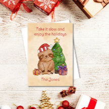 Cartão de Natal de Preguiça em Aquarela